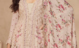 Pink and Magenta Embroidered Chinnon Palazzo Kameez