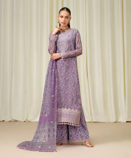 Sapphire Luxe Embroidered Chiffon 3 Piece Suit Mauve - Front