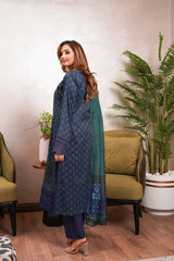 Munira Designers linen 3-piece suit, navy blue with teal dupatta – detail view