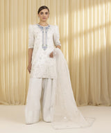 Sapphire Luxe embroidered raw silk suit off-white - front