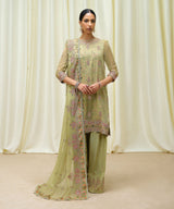 Sapphire Luxe Pale Olive Embroidered Chiffon Suit - Front