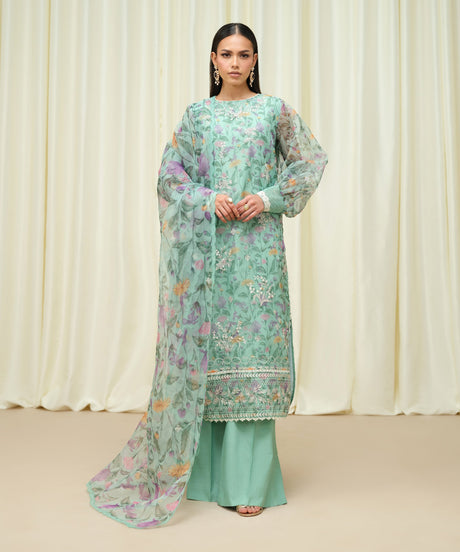 Sapphire Luxe Aqua Embroidered Organza Suit - Front