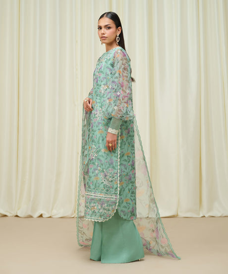 Sapphire Luxe Aqua Embroidered Organza Suit - Side