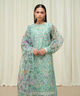 Sapphire Luxe Aqua Embroidered Organza Suit - Close Up