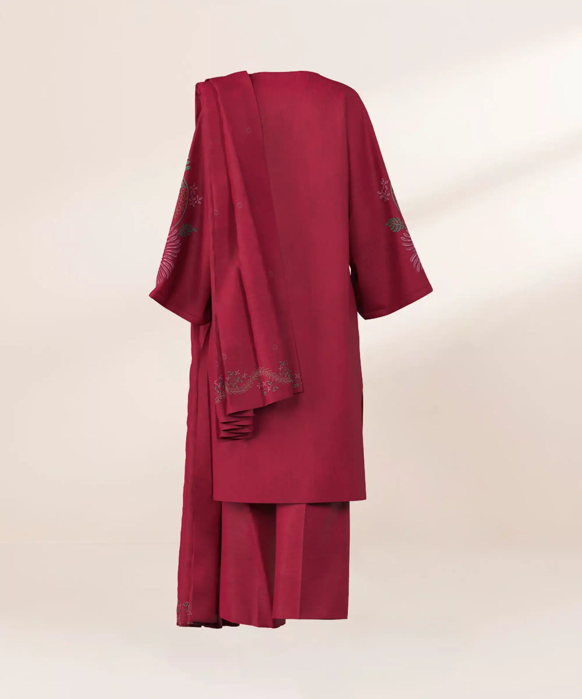 Sapphire Fuchsia Embroidered Cotton Jacquard 3 Piece Suit - Full Sleeves