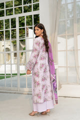 Munira Designers winter lilac floral embroidered Dhanak suit with purple printed shawl – back view
