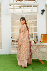 Munira Designers winter beige floral embroidered Dhanak suit with brown printed shawl – back view