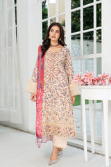 Munira Designers winter peach floral embroidered Dhanak suit with red printed shawl – front
