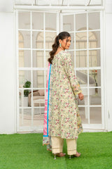 Munira Designers winter sage floral embroidered Dhanak suit with pink printed shawl – back view