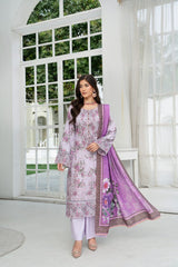 Munira Designers winter lilac floral embroidered Dhanak suit with purple printed shawl – front