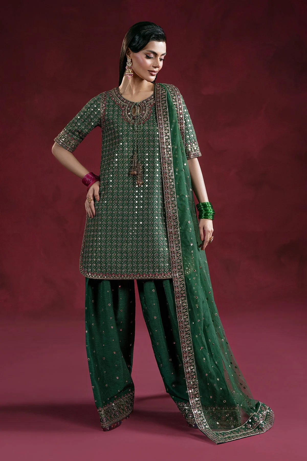 3-PC Embroidered Raw-Silk Suit by Charizma