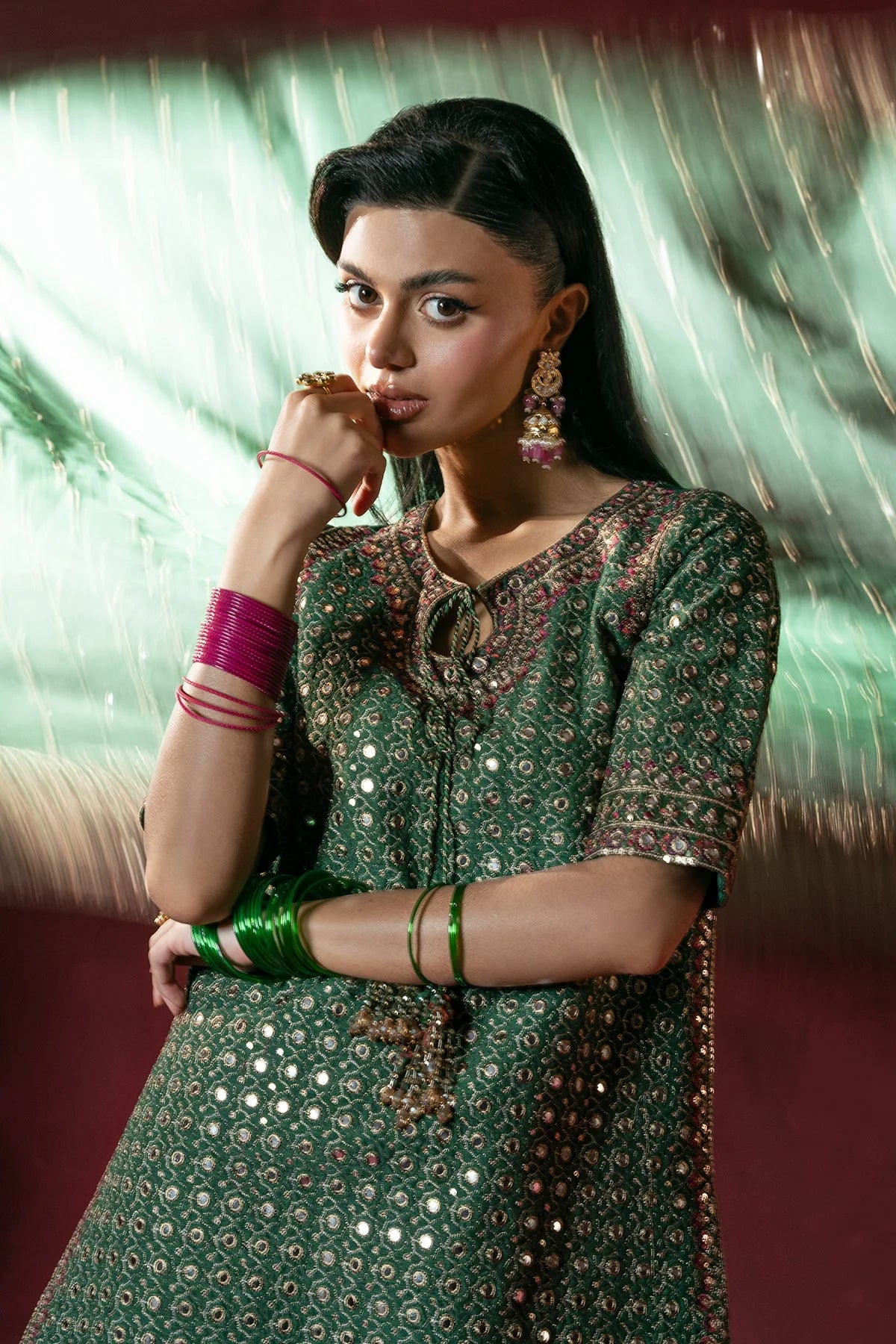 3-PC Embroidered Raw-Silk Suit by Charizma