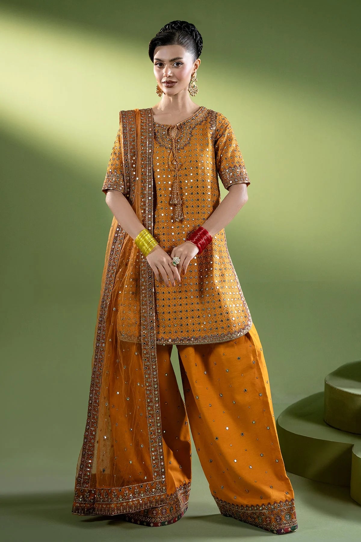 3-PC Embroidered Raw-Silk Suit by Charizma