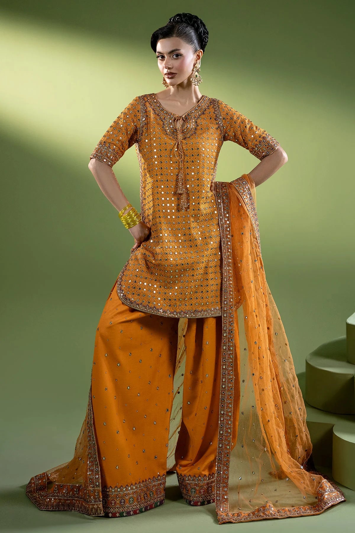 3-PC Embroidered Raw-Silk Suit by Charizma