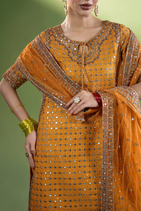 3-PC Embroidered Raw-Silk Suit by Charizma