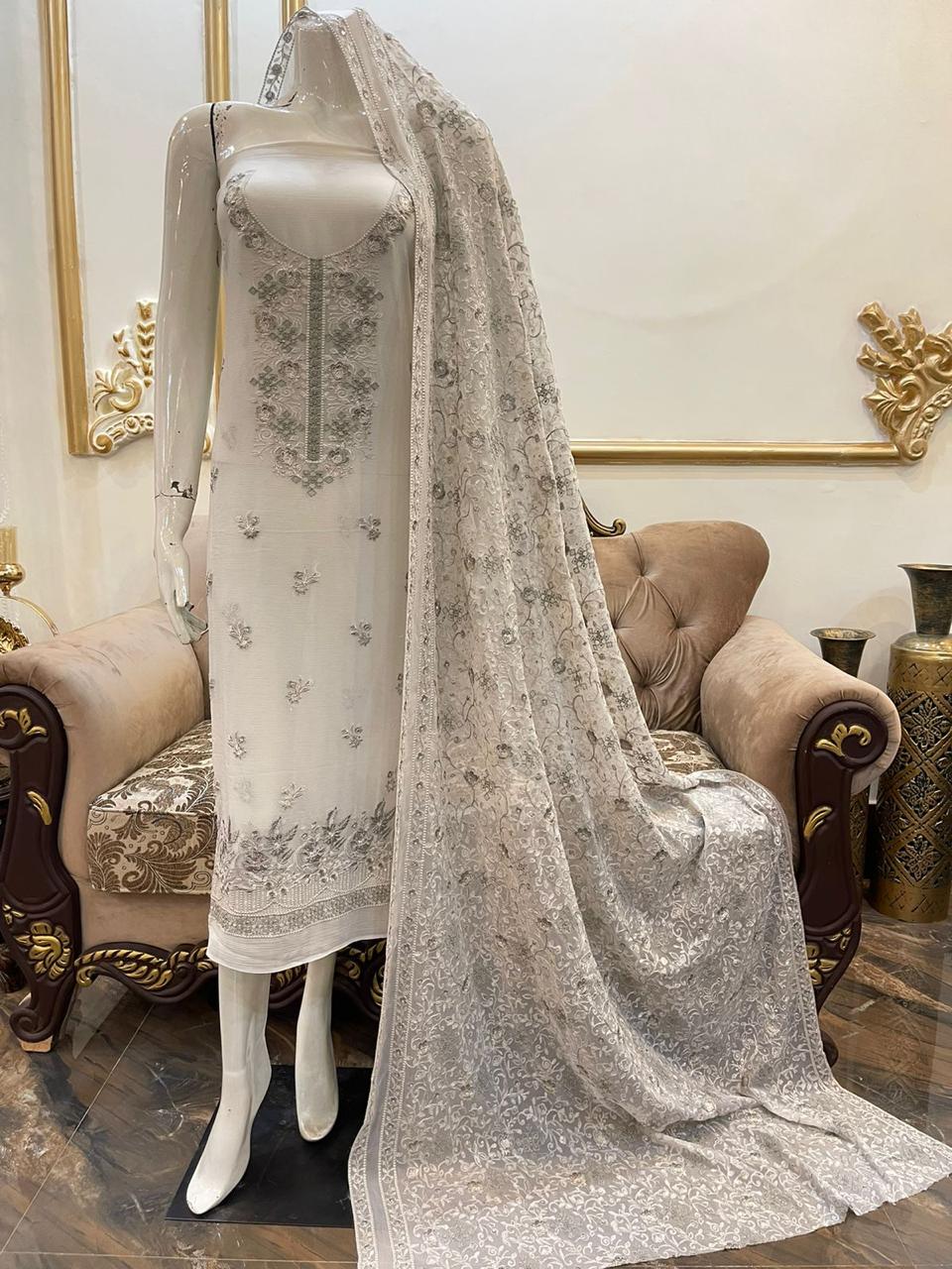 Stiched Pure Chiffon Maate Sequins Ready To Ship
