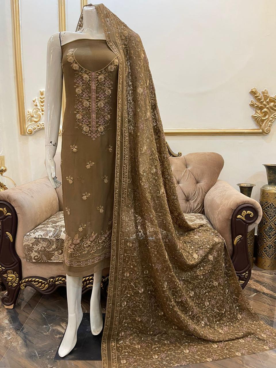 Stiched Pure Chiffon Maate Sequins Ready To Ship
