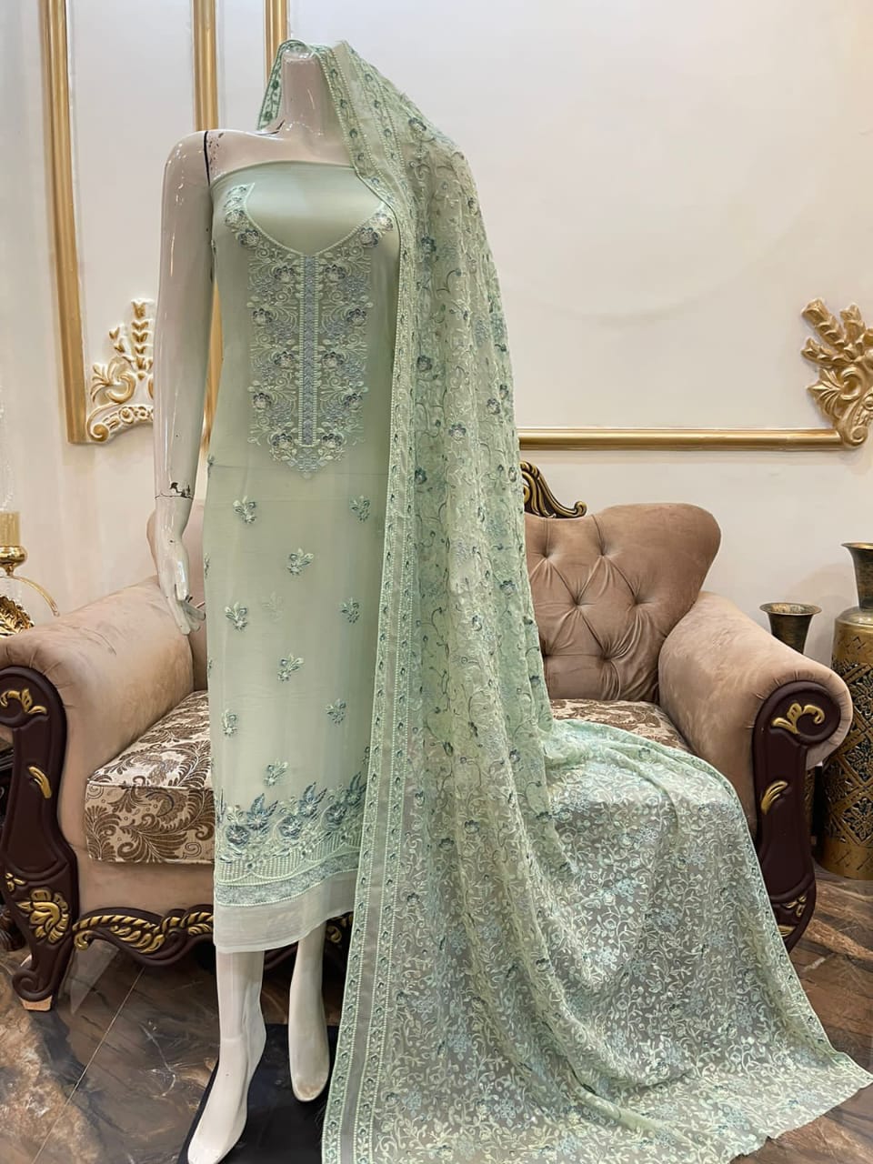 Stiched Pure Chiffon Maate Sequins Ready To Ship
