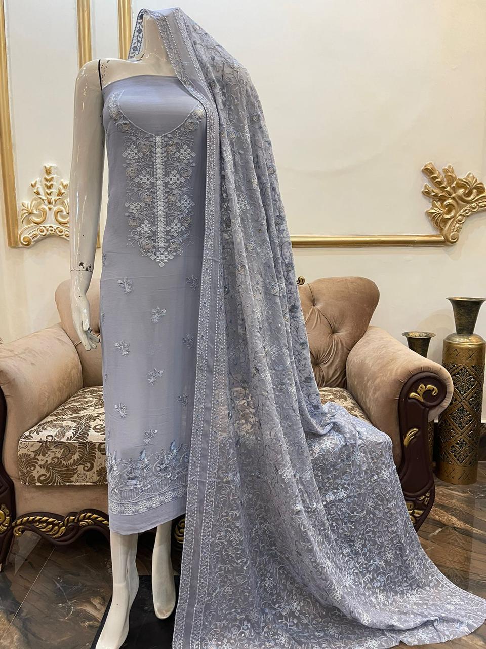 Stiched Pure Chiffon Maate Sequins Ready To Ship