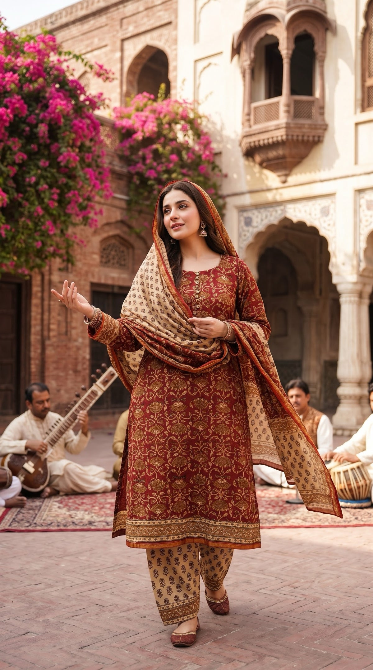 Indian Chanderi Silk 3 piece suit Maroon - Delhi Boutique