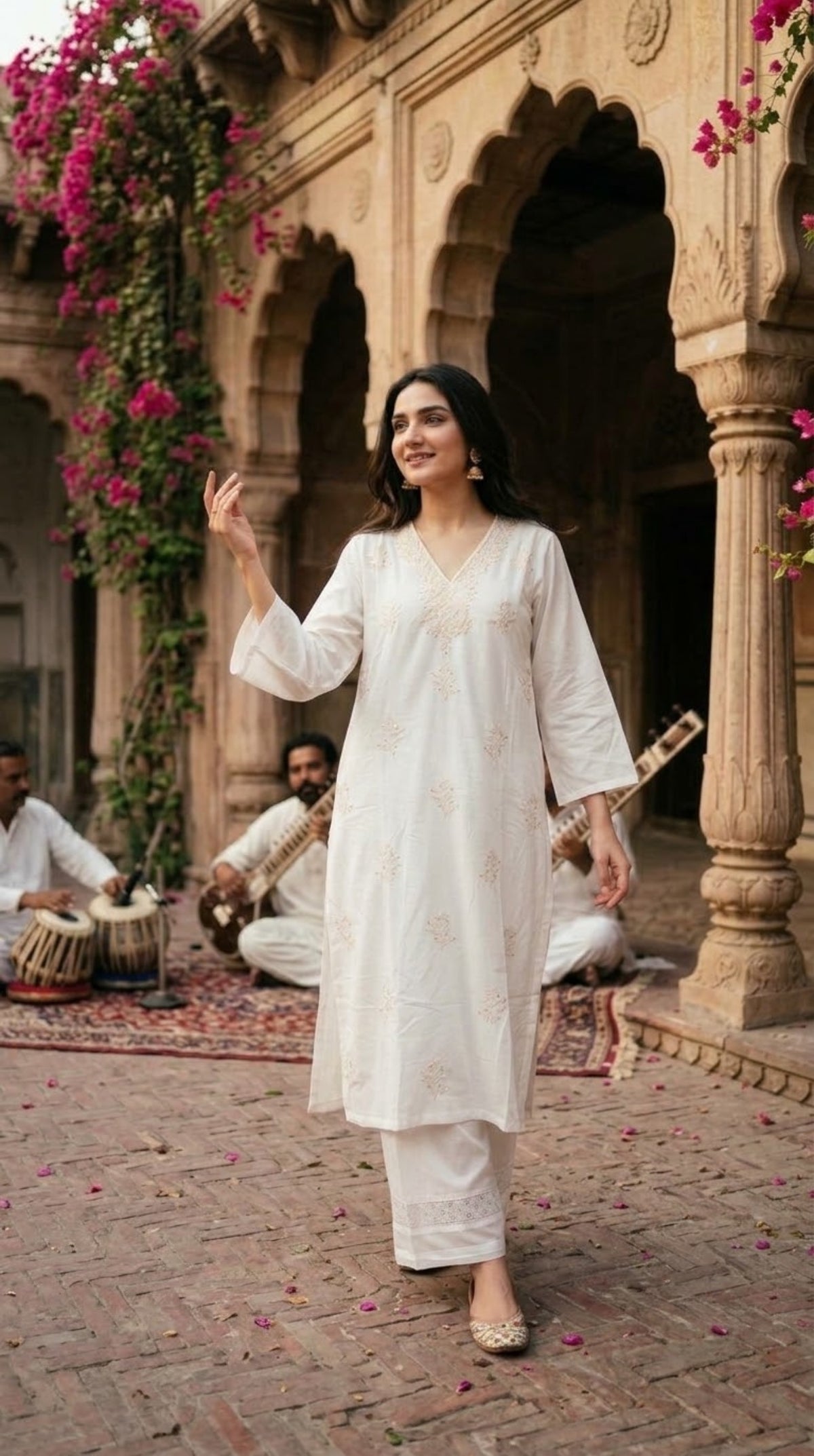 White cotton embroidered 2pc co-ord set