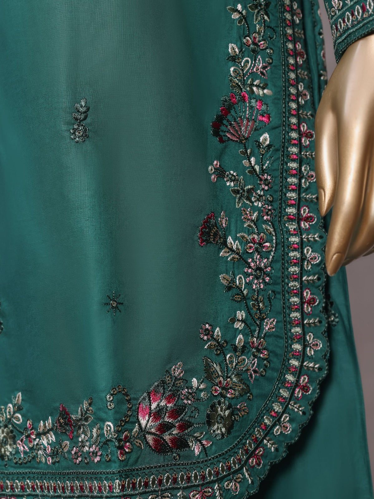 Eclair By Sadabahar Vol-3 Teal Green - hem embroidery