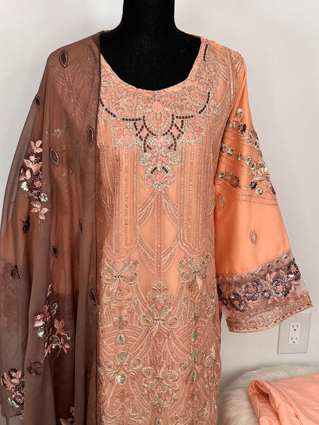 Pakistani Embroidered Lawn with chiffon dupatta ready to ship