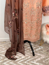Pakistani Embroidered Lawn with chiffon dupatta ready to ship