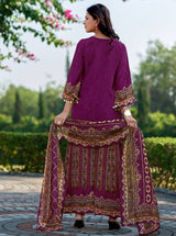 Purple pure crepe kurta set with dupatta