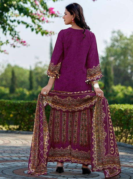 Purple pure crepe kurta set with dupatta