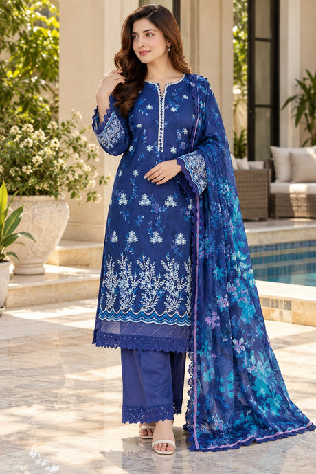 Mausummery Embroidered Summer Lawn - Royal Blue - Front