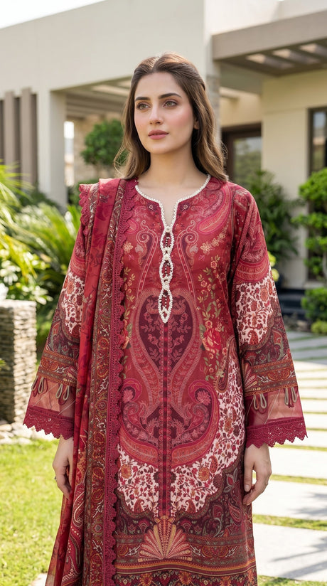 Mausummery Summer Lawn Volume 5 Maroon - Close-up