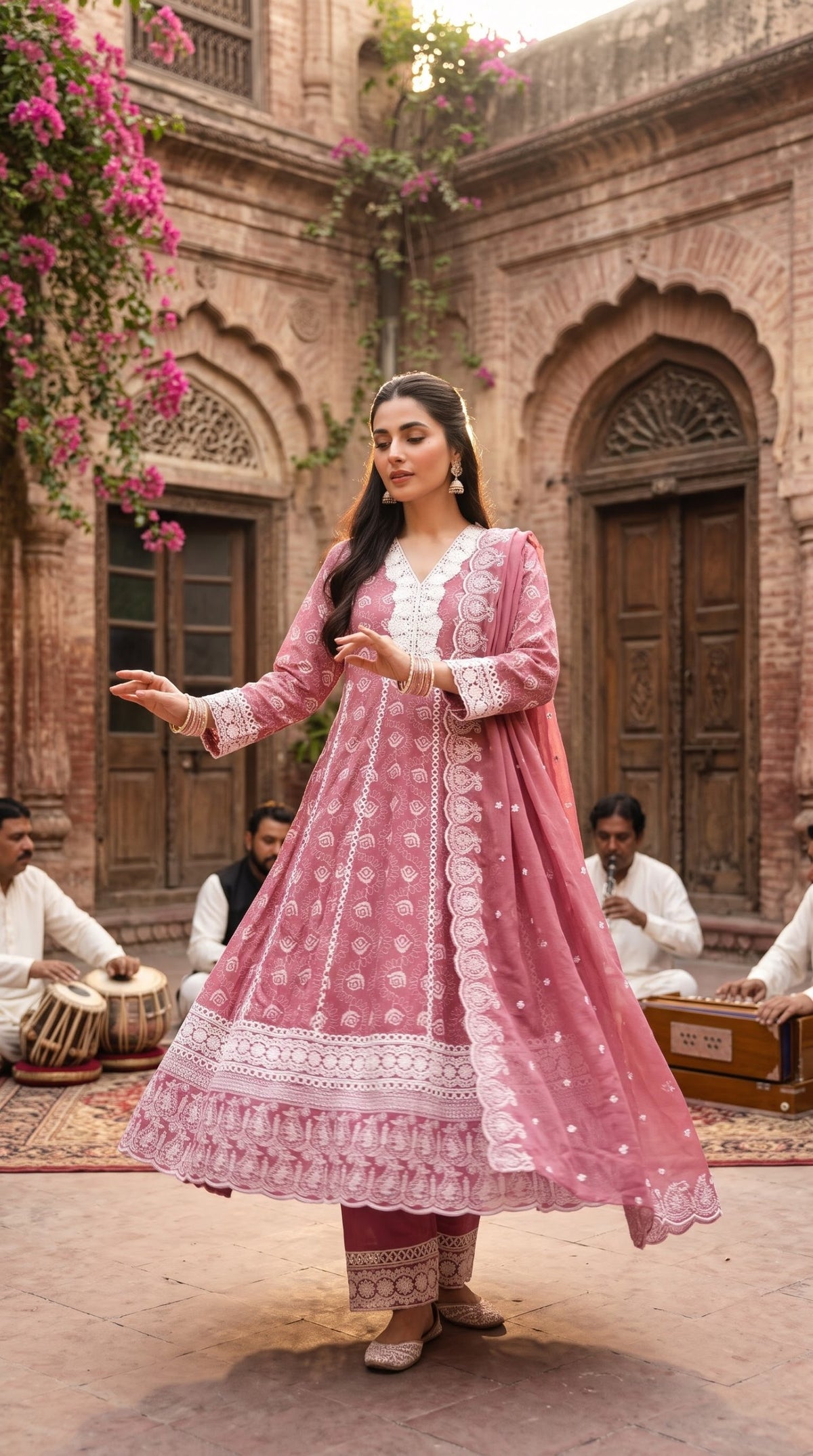Dusty pink Mul Mul cotton chikankari embroidered 3pc suit