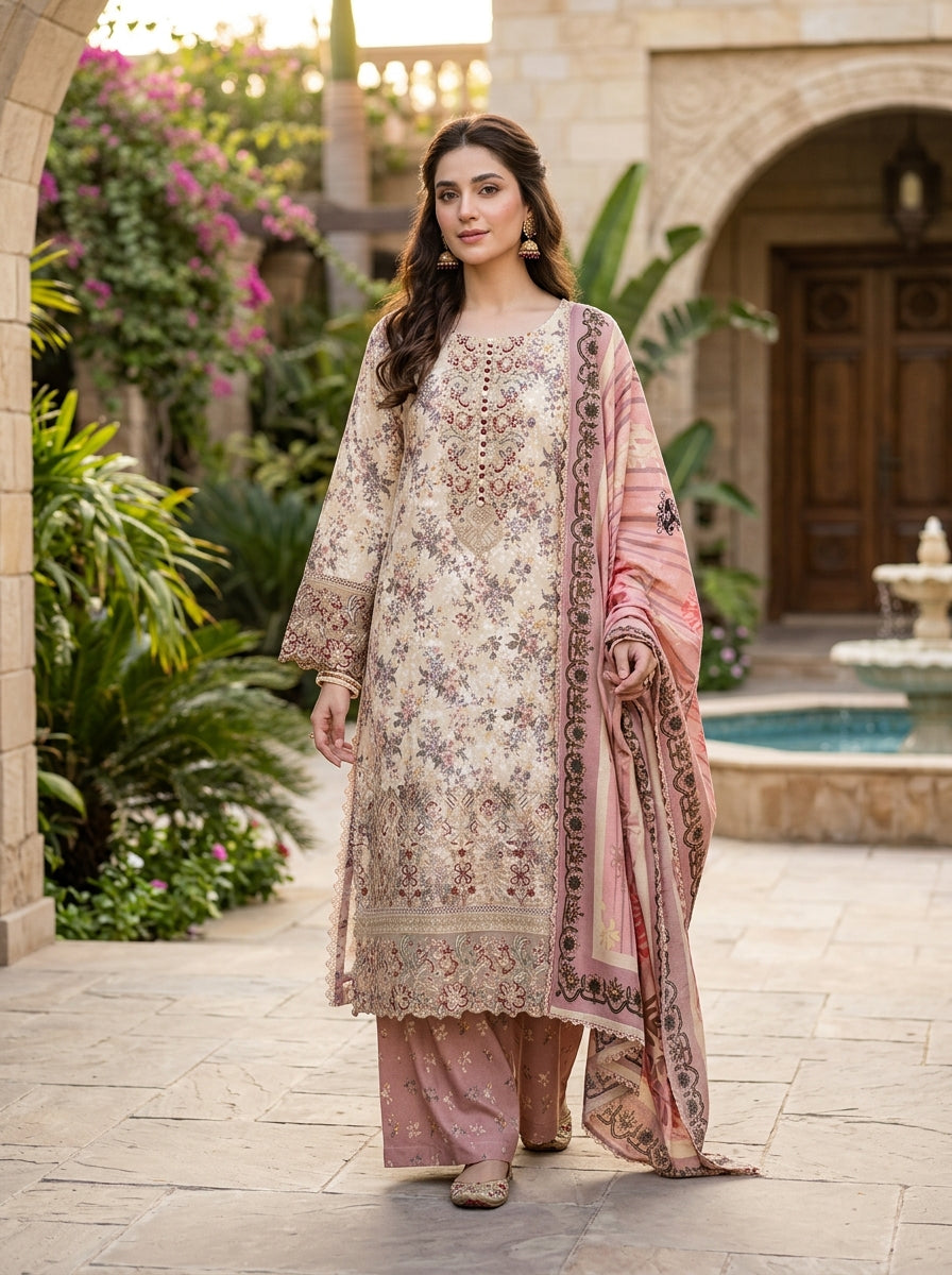 Munira Designers Dhanak Vol-07 Beige & Peach - full look