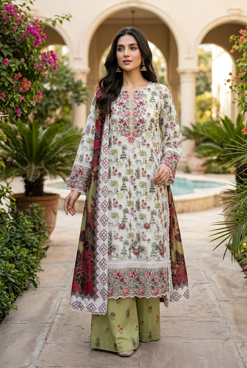 Munira Designers Dhanak Vol-07 Off-White & Red - full look