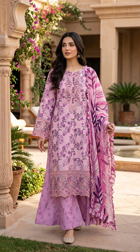 Munira Designers Dhanak Vol-07 Pink - full look