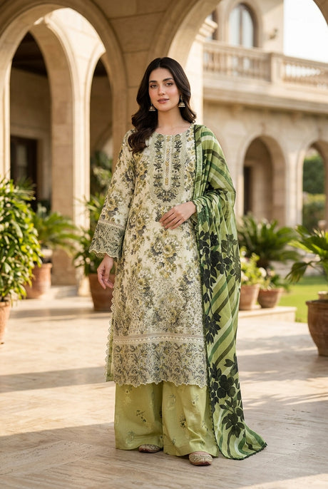 Munira Designers Dhanak Vol-07 Pista Green - full look
