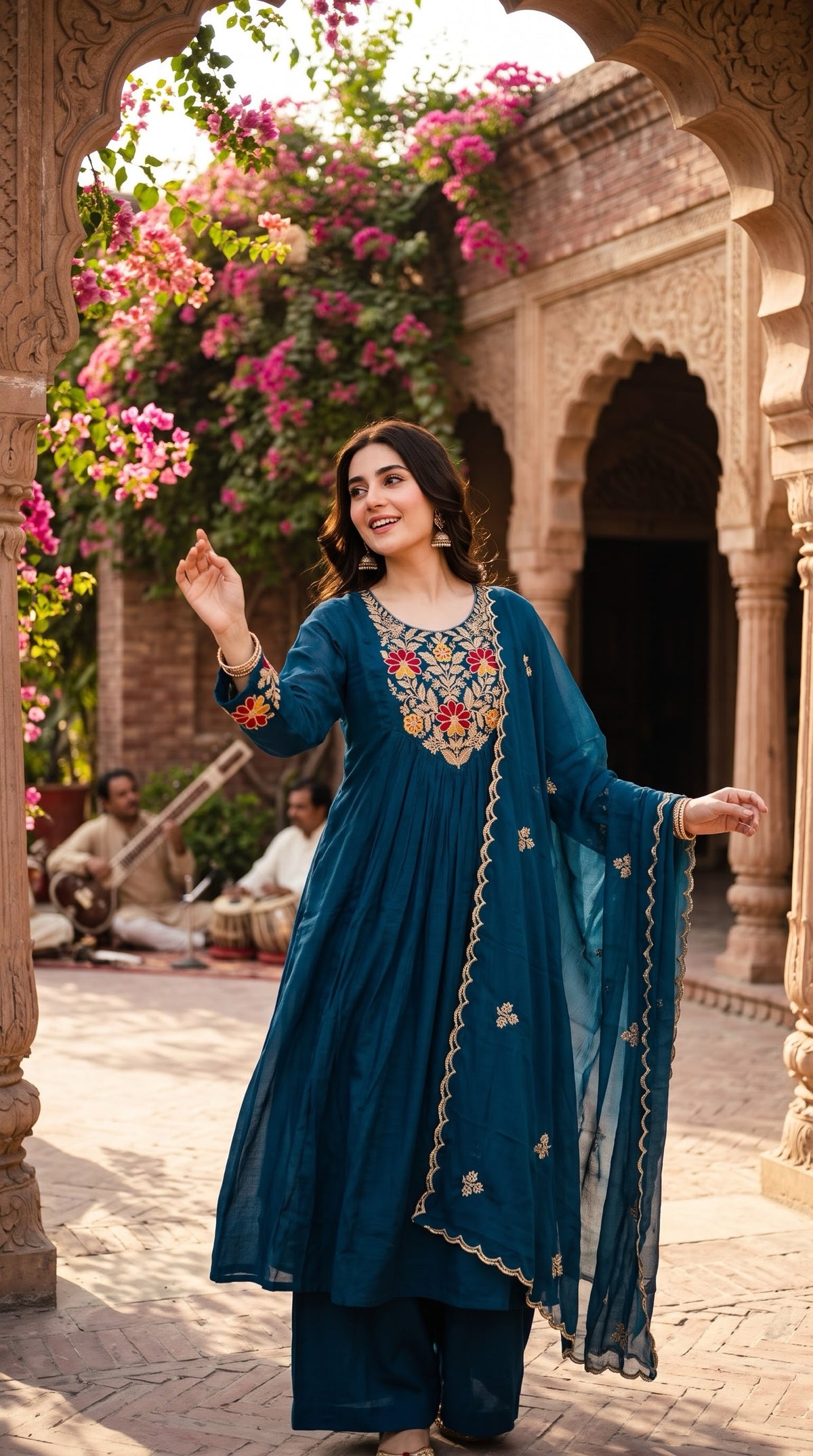 Peacock Blue Embroidered Kurta Set - Delhi Boutique