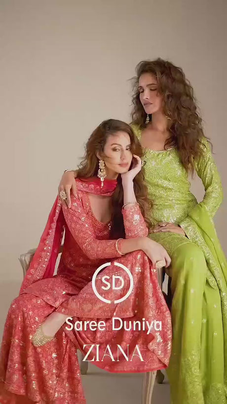 Coral Orange Georgette Gharara Suit video