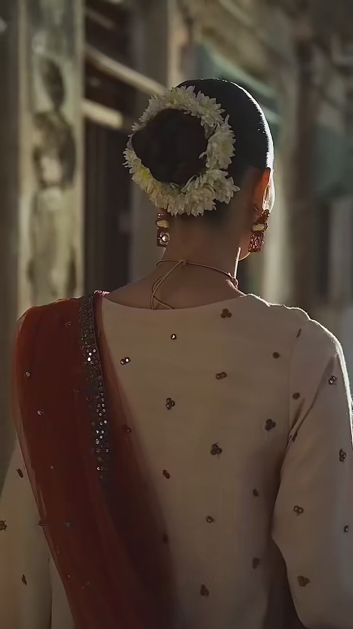 3-PC Embroidered Raw-Silk Suit By Charizma - Ivory - video