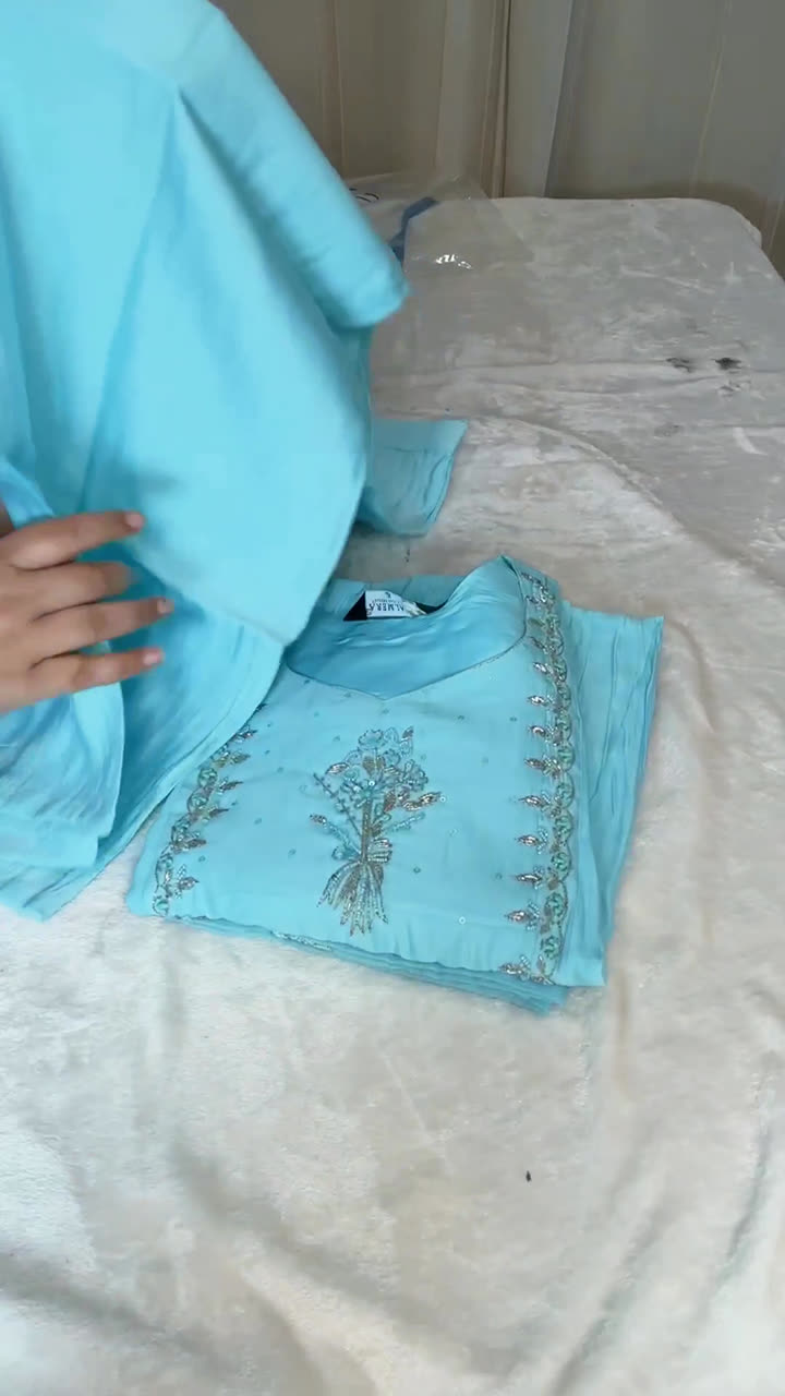 Delhi Boutique Embroidered Pleated Anarkali Suit - Aqua Blue - Video