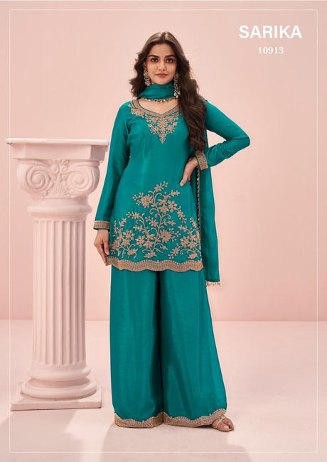 Sarika 10913 Teal Green Indian Chinon Silk Sharara Suit - Video