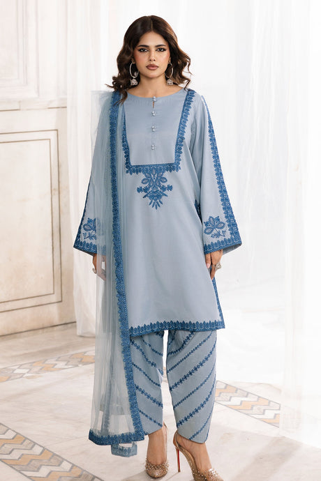 Charizma 3-PC Embroidered Raw Silk Suit Sky Blue - Video