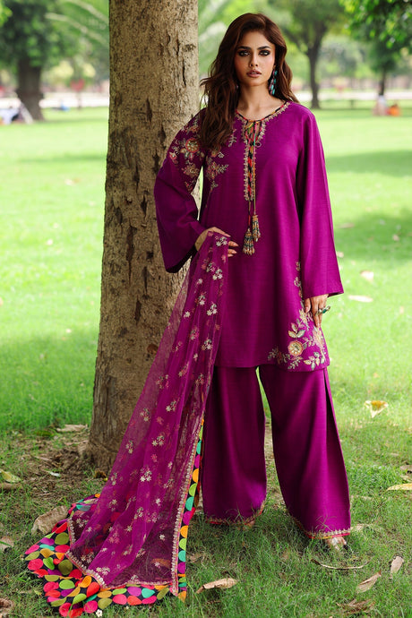 3-PC Embroidered Raw-Silk Suit By Charizma - Mi Amor Purple