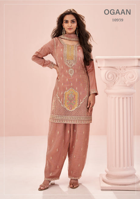 Ogaan 10939 Dusty Rose Indian Chinon Premium Suit - Video