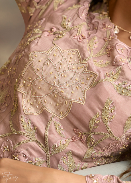 Pastel Pink Garden Simar Silk Palazzo Suit