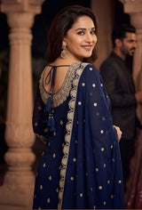Elegant Navy Blue Georgette Embroidered Palazzo Suit with Dupatta