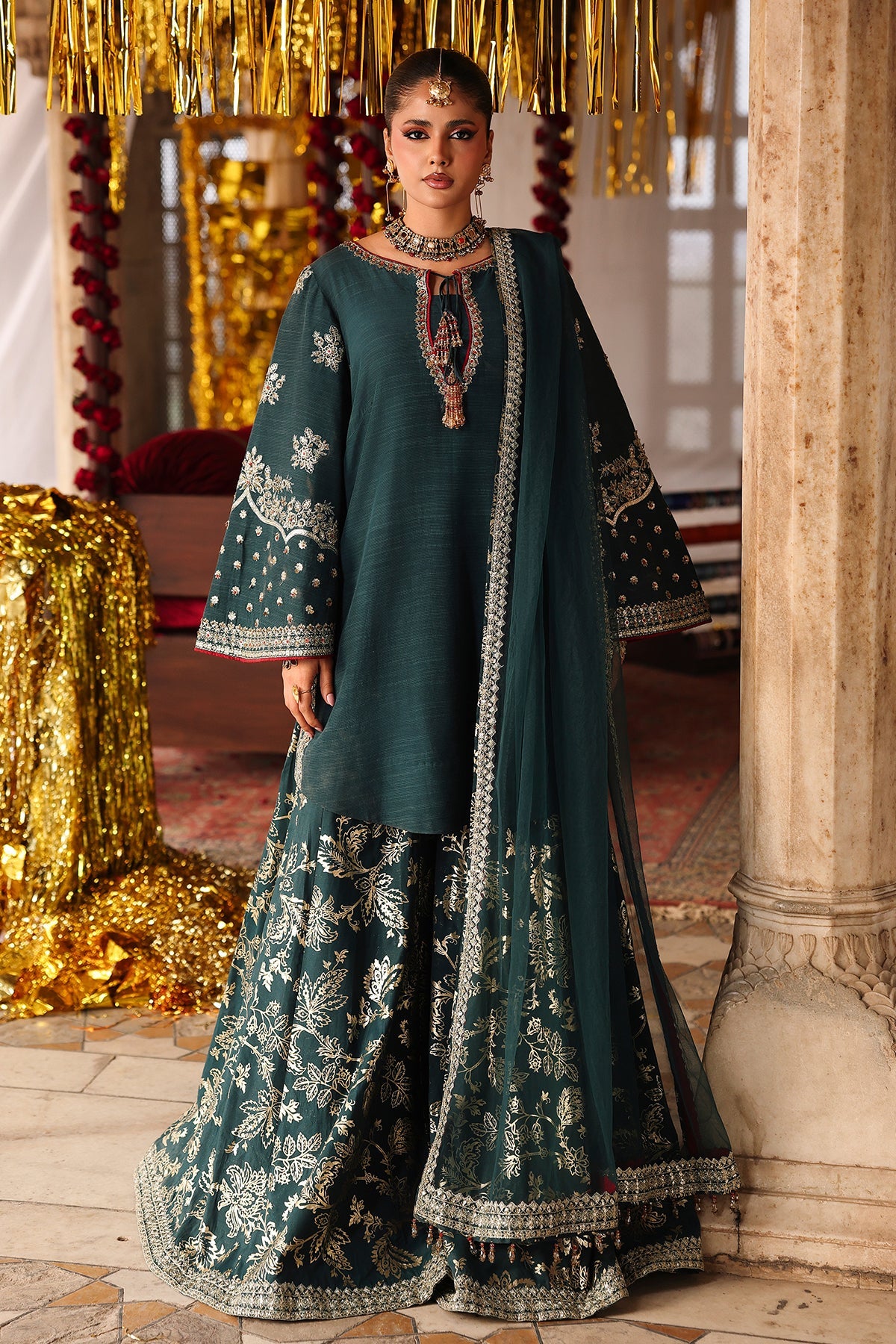 3-PC Embroidered Raw-Silk Suit By Charizma