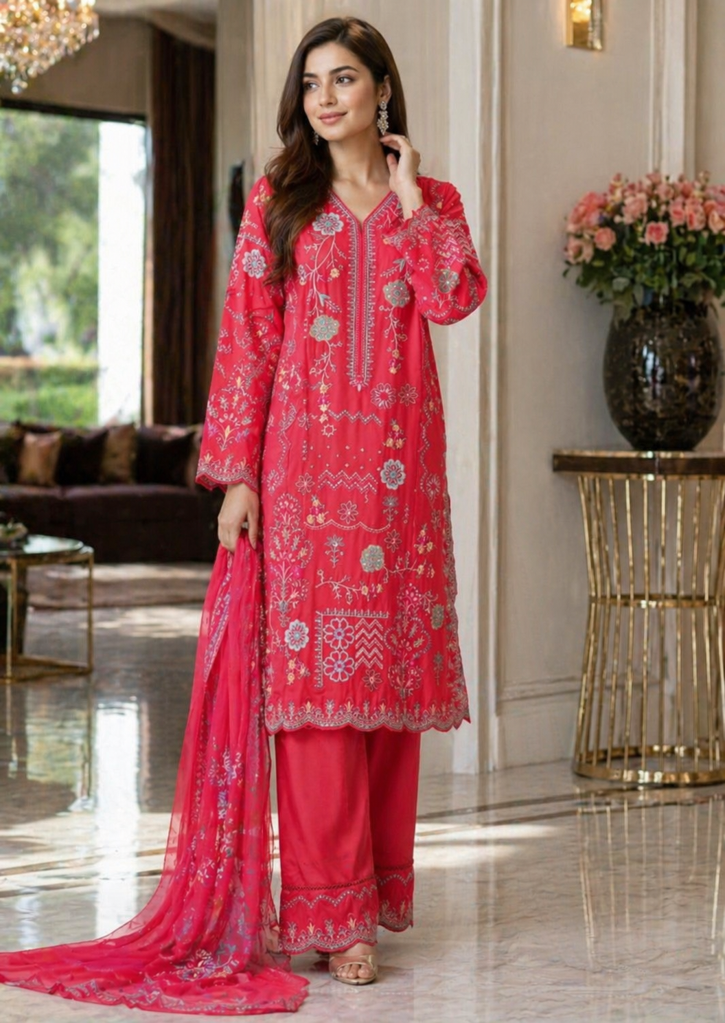 Bin Saeed Luxury Embroidered Lawn With Chiffon Dupatta