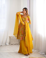 Yellow Silk Anarkali with Palazzo and Dupatta Set